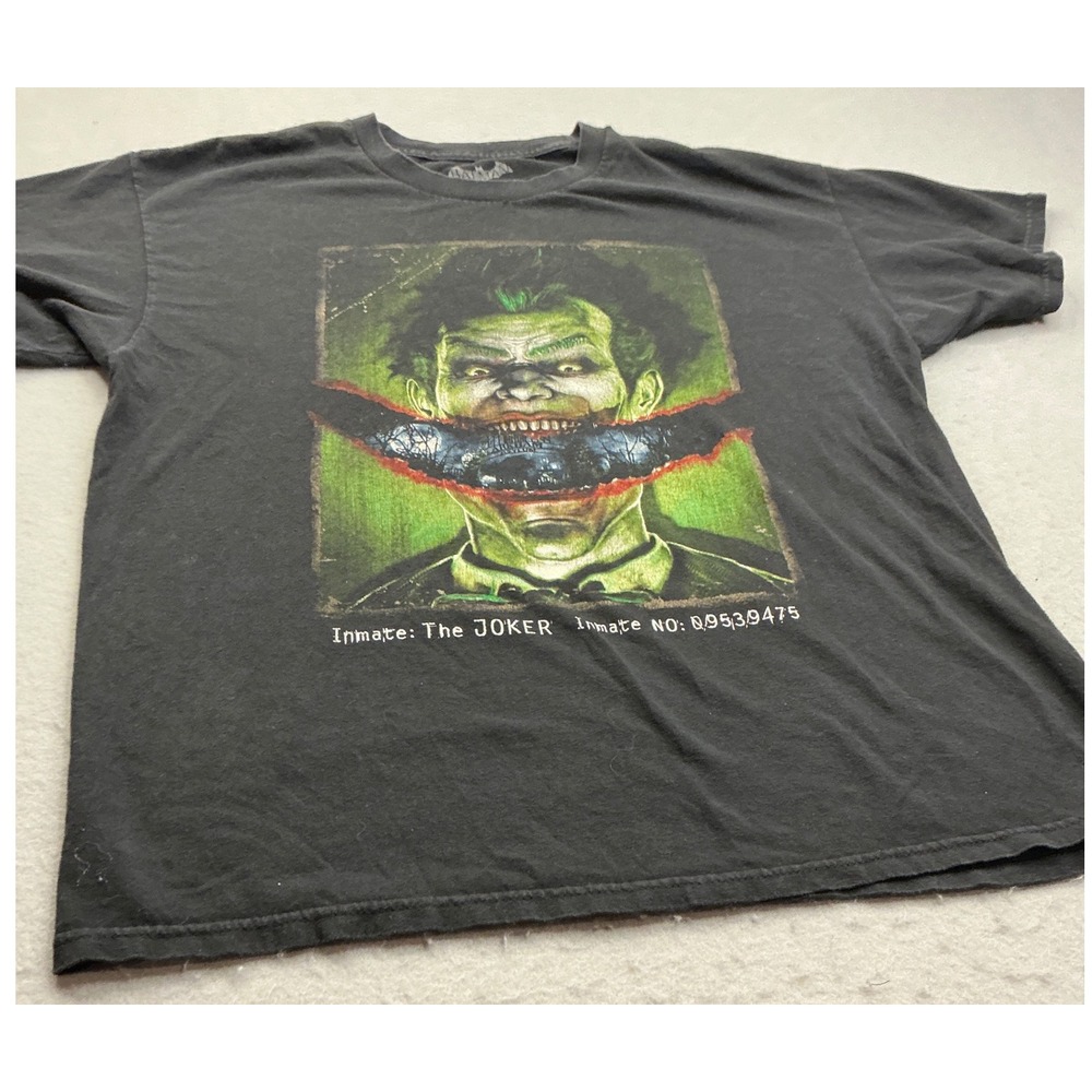 Batman Arkham Asylum Joker Graphic T-Shirt Black Cotton Size XL DC Comics‎